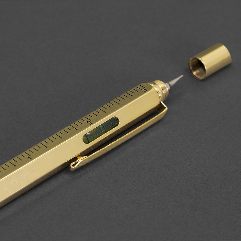 gold multi tool DIY gift pen spirit level, ruler and screwdriver image